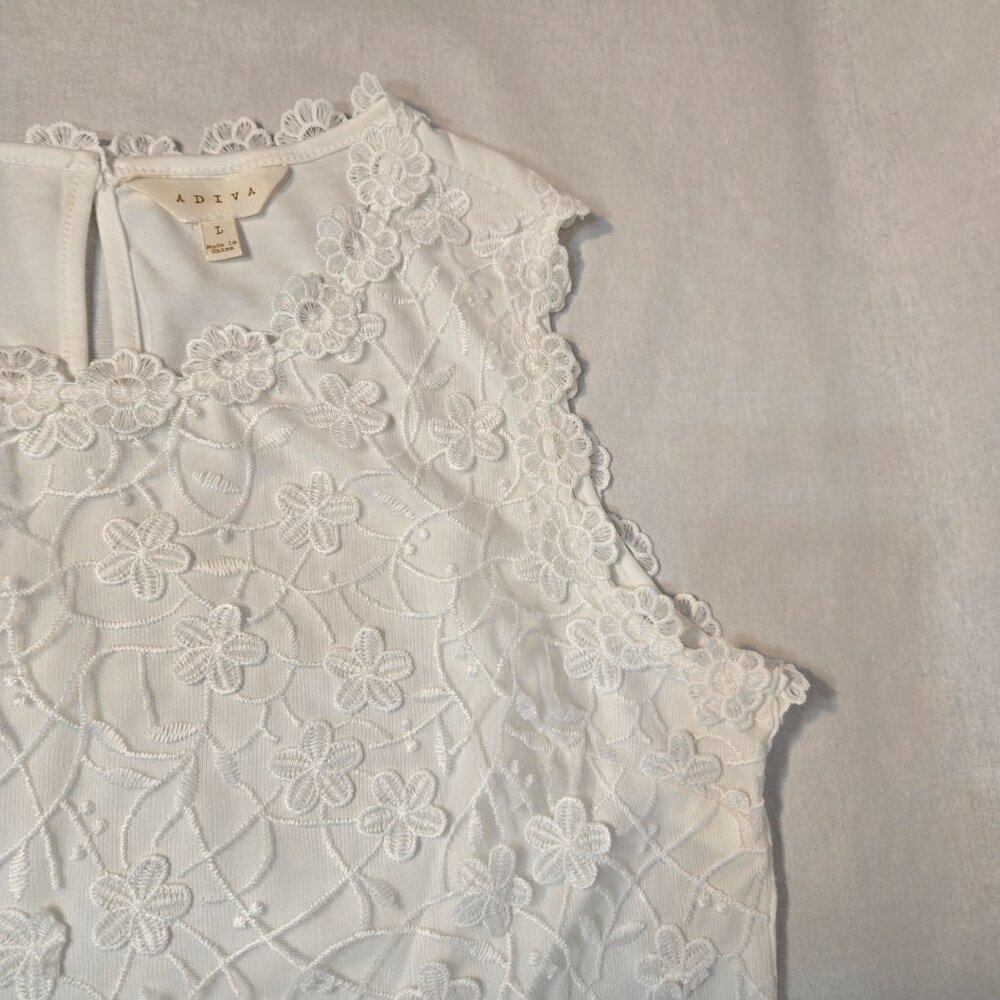 ADIVA Cottagecore Fairy White Lace Embroidered Floral Tank Top Size L New NO Tag - Picture 9 of 16